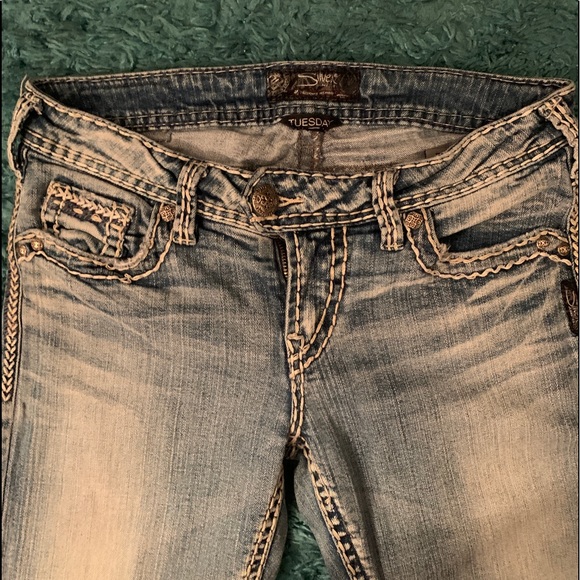 Silver Long Light Blue Jeans size 28/33 - Picture 3 of 5